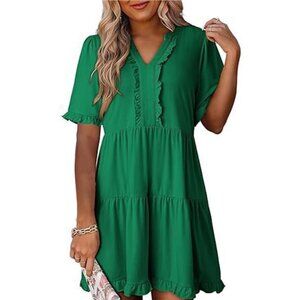 Tiered Notched Short Sleeve Mini Dress
